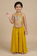 The Nesavu Girls Sharara / Plazo Set Girls Festive Plazo Set with Traditional Embroidered Blouse for Navratri and School Events Nesavu Nesavu girls traditional plazo set with embroidered high-neck blouse and dupatta for Navratri and festive days