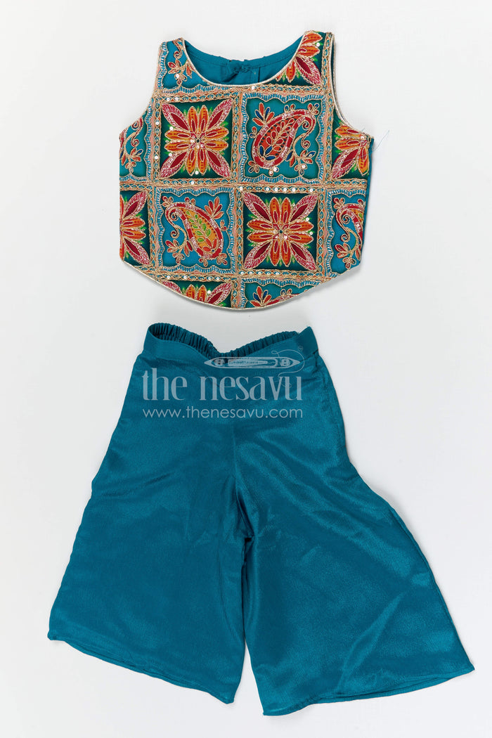 The Nesavu Girls Sharara / Plazo Set Girls Festive Sharara Suit for Weddings and Cultural Celebrations Nesavu Nesavu girls georgette sharara suit with embroidered yoke for festive occasions and weddings