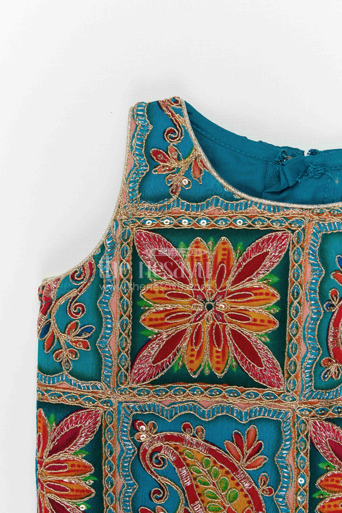 The Nesavu Girls Sharara / Plazo Set Girls Festive Sharara Suit for Weddings and Cultural Celebrations Nesavu Nesavu girls georgette sharara suit with embroidered yoke for festive occasions and weddings