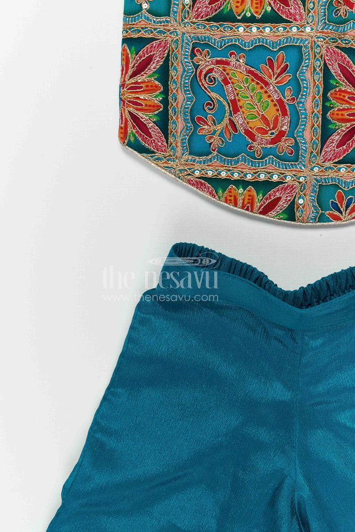 The Nesavu Girls Sharara / Plazo Set Girls Festive Sharara Suit for Weddings and Cultural Celebrations Nesavu Nesavu girls georgette sharara suit with embroidered yoke for festive occasions and weddings