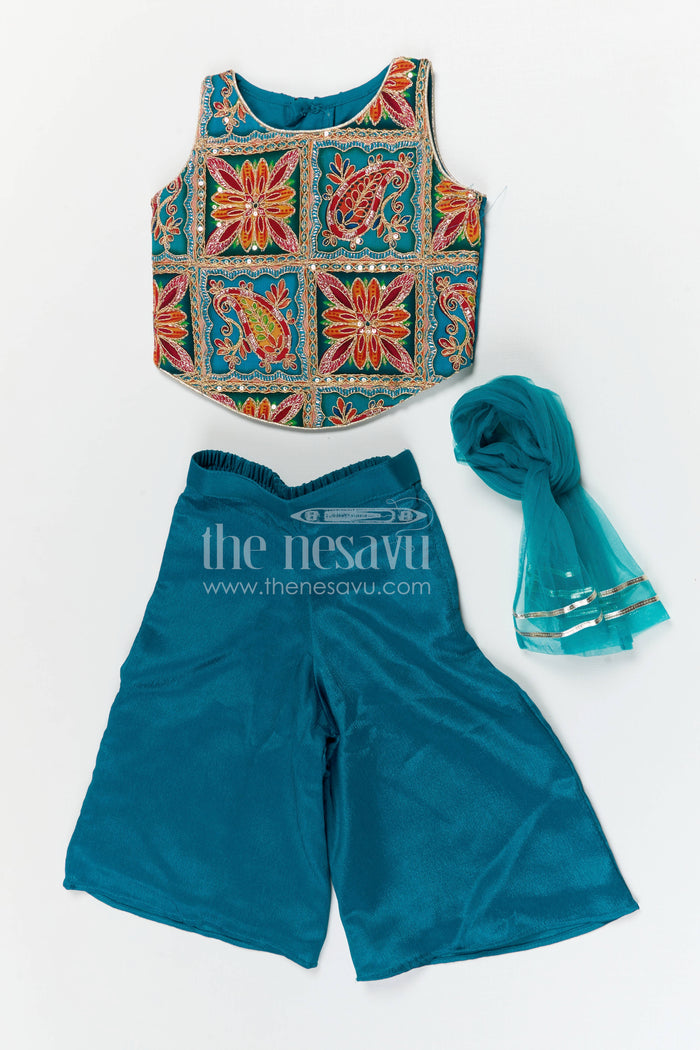 The Nesavu Girls Sharara / Plazo Set Girls Festive Sharara Suit for Weddings and Cultural Celebrations Nesavu Nesavu girls georgette sharara suit with embroidered yoke for festive occasions and weddings