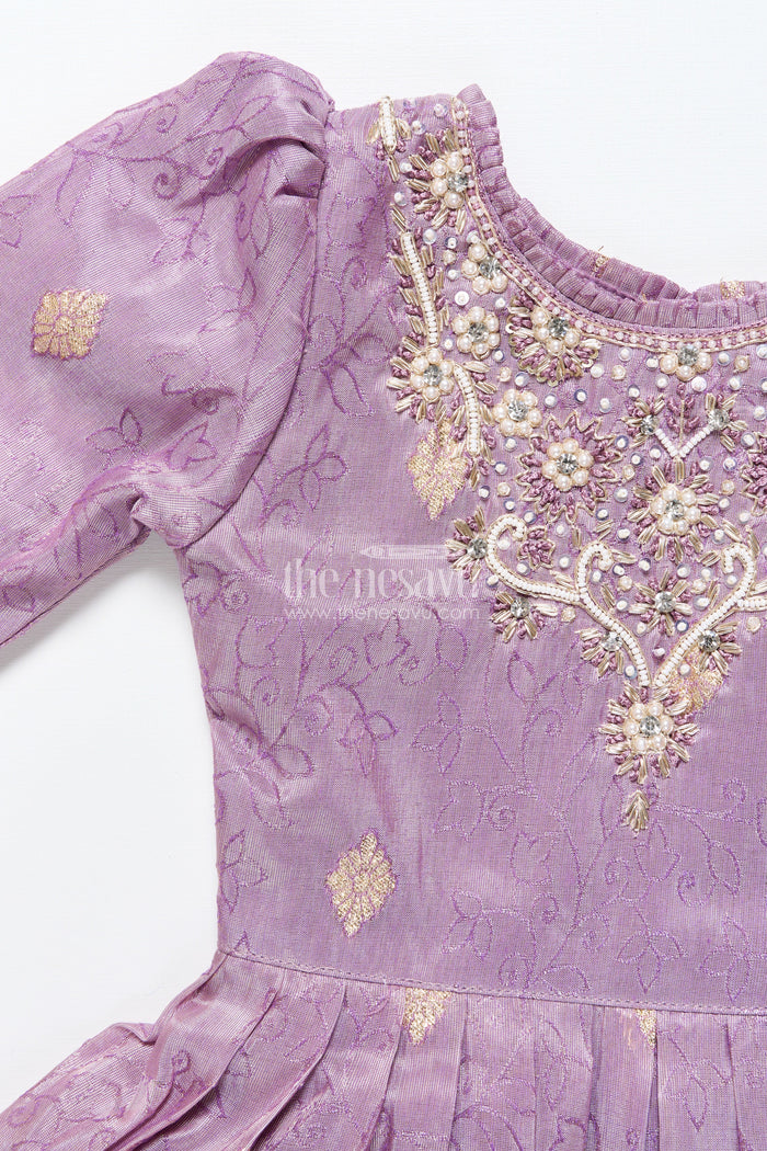 The Nesavu Girls Silk Gown Girls Festive Silk Gown with Zari Border for Grand Celebrations Nesavu Nesavu girls festive silk gown traditional zari border weddings cultural functions