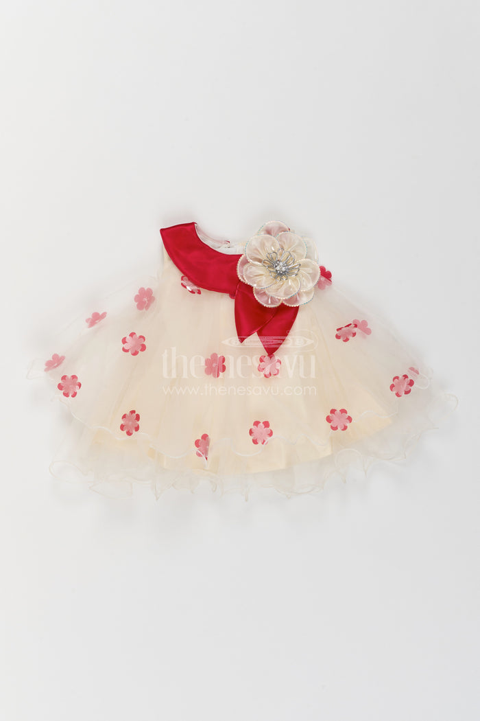 The Nesavu Girls Fancy Party Frock Girls Floral Applique Frock for Birthdays and Garden Party Celebrations Nesavu 16 (1Y) / Red / Net PF328B-16 Nesavu Girls Floral Applique Net Frock For Birthdays Garden Parties Milestone Celebrations And Photoshoots