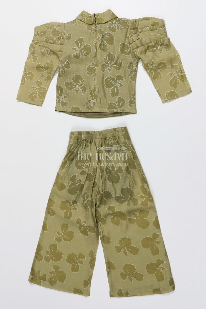 The Nesavu Girls Co-Ord Sets Girls Floral Co-Ord Outfit for Celebrations and Casual Outings Nesavu Nesavu girls digital floral co-ord set puff sleeves festive pants family occasions
