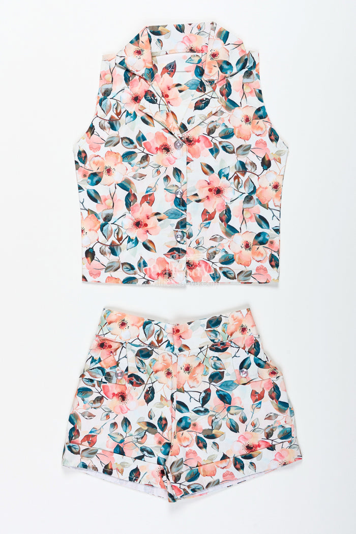 The Nesavu Girls Casual Set Girls Floral Cotton Casual Set for Summer Birthdays and Park Outings Nesavu 20 (3Y) / Multicolor GPS734A-20 Nesavu Girls Floral Cotton Co-Ord Set Summer Top Shorts Outfit Toddlers Kids