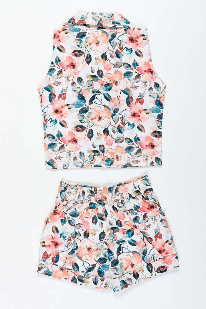 The Nesavu Girls Casual Set Girls Floral Cotton Casual Set for Summer Birthdays and Park Outings Nesavu Nesavu Girls Floral Cotton Co-Ord Set Summer Top Shorts Outfit Toddlers Kids