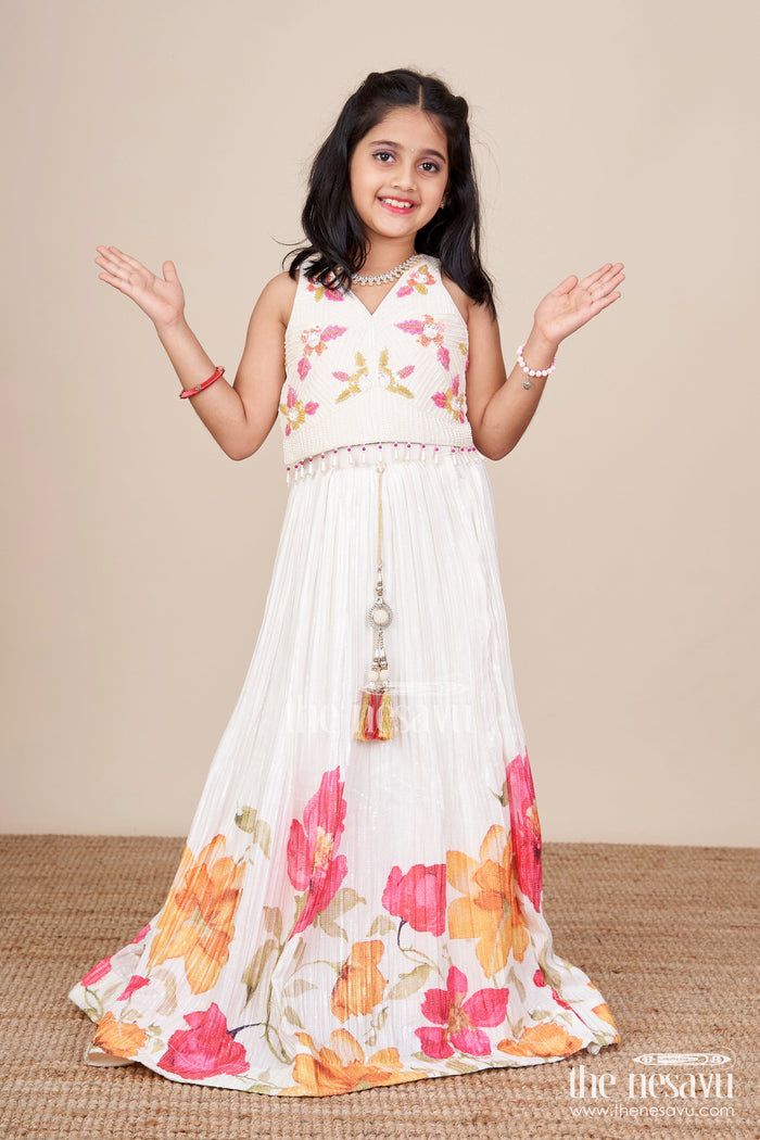 The Nesavu Girls Lehenga Choli Girls Floral Lehenga Choli Set for Birthdays and Festive Functions Nesavu Nesavu girls floral lehenga set embroidered blouse birthdays festive celebrations