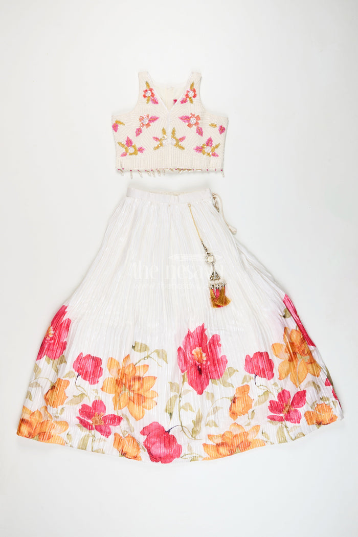 The Nesavu Girls Lehenga Choli Girls Floral Lehenga Choli Set for Birthdays and Festive Functions Nesavu Nesavu girls floral lehenga set embroidered blouse birthdays festive celebrations