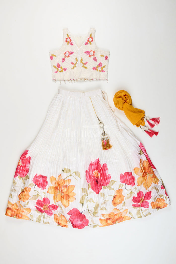 The Nesavu Girls Lehenga Choli Girls Floral Lehenga Choli Set for Birthdays and Festive Functions Nesavu Nesavu girls floral lehenga set embroidered blouse birthdays festive celebrations