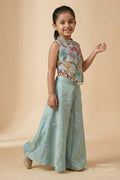 The Nesavu Girls Sharara / Plazo Set Girls Floral Plazo Set with Embroidered Top and Matching Purse for Festive Occasions Nesavu Nesavu girls floral plazo set with embroidered top and matching purse for festive occasions