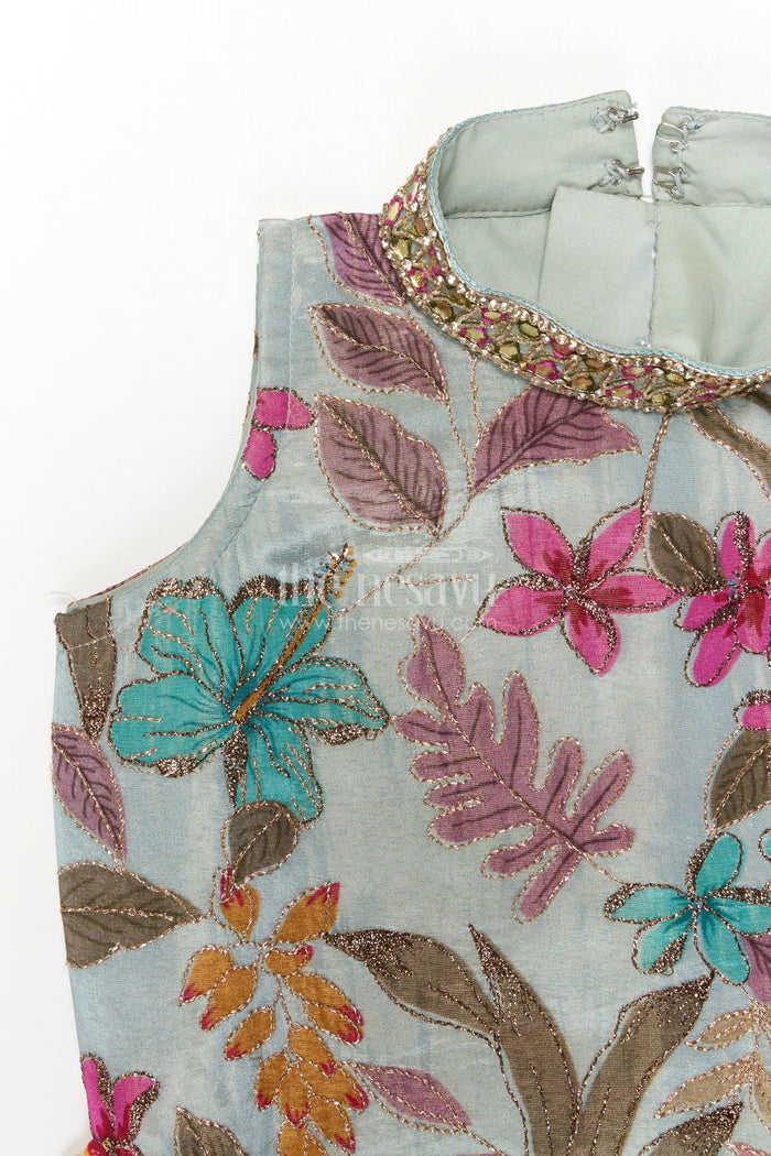 The Nesavu Girls Sharara / Plazo Set Girls Floral Plazo Set with Embroidered Top and Matching Purse for Festive Occasions Nesavu Nesavu girls floral plazo set with embroidered top and matching purse for festive occasions