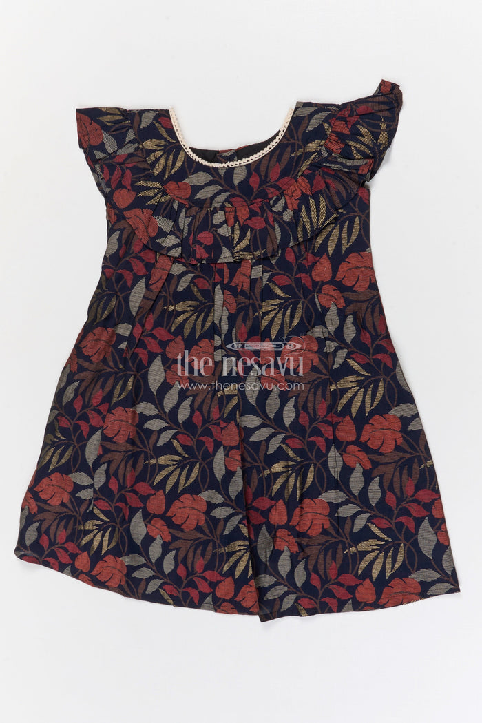 The Nesavu Girls Cotton Frock Girls Floral Print Frock for Evening Outings and Functions Nesavu 20 (3Y) / Red / Modal GFC2123A-20 Nesavu Girls Modal Silk Floral Print Frock With Flutter Sleeves For Evening Outings And Special Occasions