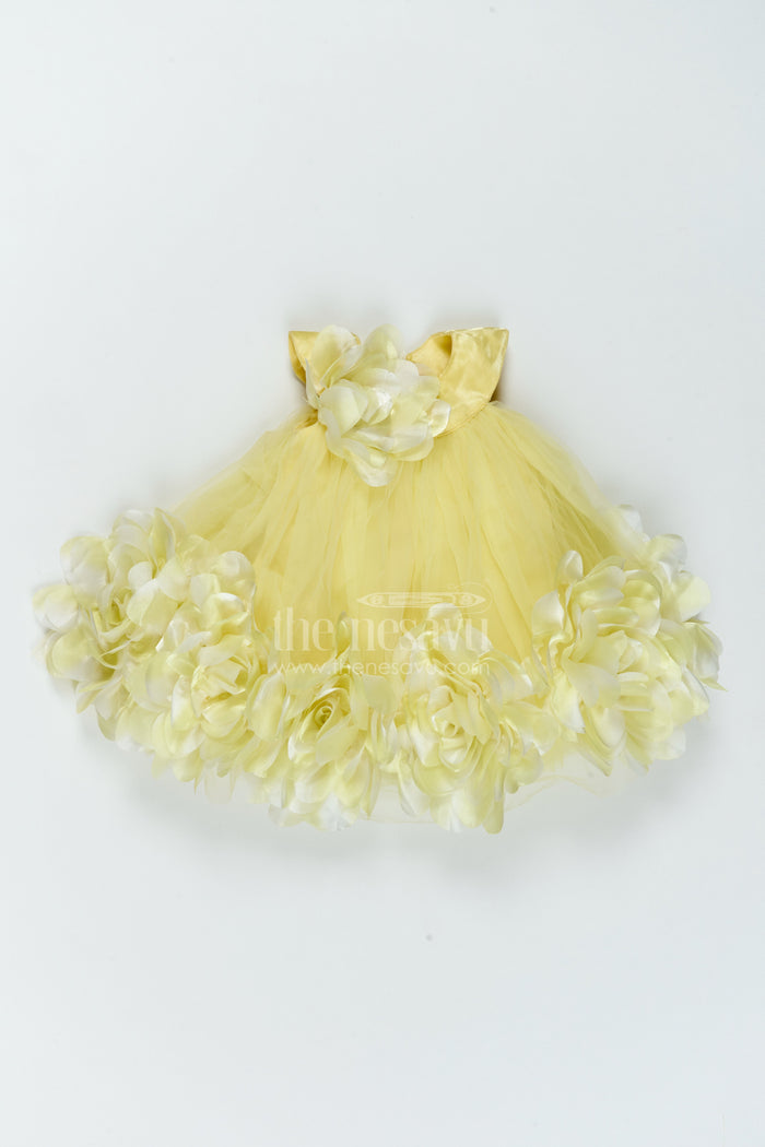 The Nesavu Girls Fancy Party Frock Girls Frill Party Frock for Cake Cutting and Birthday Photoshoots Nesavu 16 (1Y) / Yellow / Plain Net PF329A-16 Nesavu Girls Frill Net Party Frock For Cake Cutting Birthday Photoshoots And Milestone Celebrations