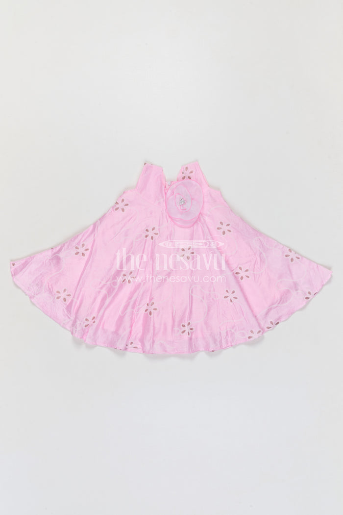 The Nesavu Girls Cotton Frock Girls Georgette Embroidered Frock for Parties and Festive Occasions Nesavu Nesavu girls pink georgette frock with thread embroidery for party wear