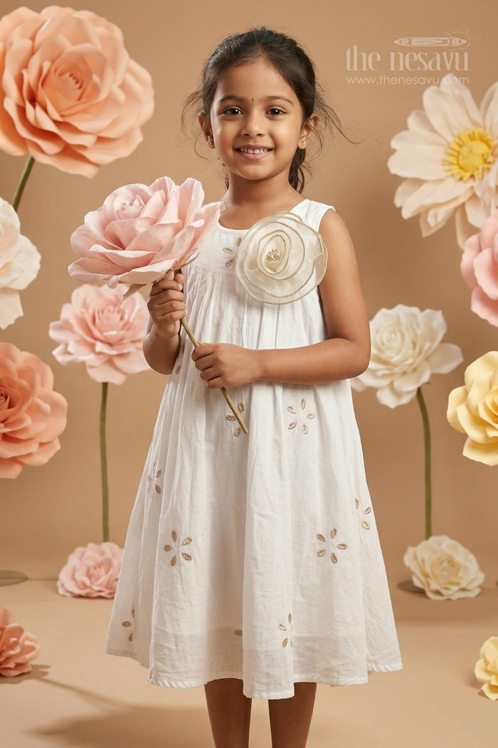 The Nesavu Girls Cotton Frock Girls Georgette Frock with Thread Embroidery for Festive Occasions Nesavu 20 (3Y) / White / Georgette GFC2169A-20 Nesavu girls georgette embroidered frock for festive and party wear
