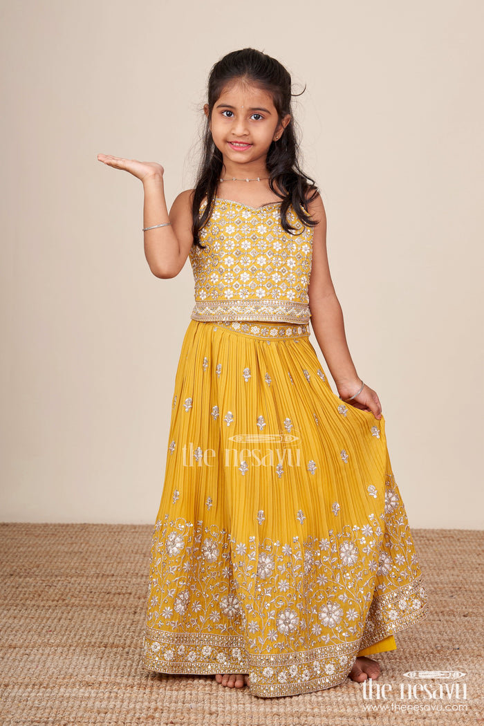 The Nesavu Girls Lehenga Choli Girls Georgette Lehenga Choli for Festive Events and Dance Programs Nesavu Nesavu girls pleated georgette lehenga choli embroidery  perfect weddings dance events