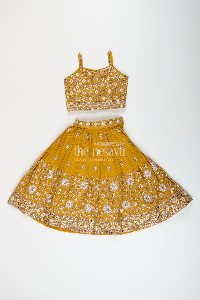 The Nesavu Girls Lehenga Choli Girls Georgette Lehenga Choli for Festive Events and Dance Programs Nesavu Nesavu girls pleated georgette lehenga choli embroidery  perfect weddings dance events