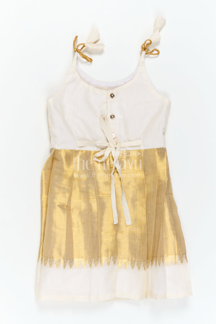 The Nesavu Tie-up Frock Girls Gold Tissue Silk Frock for Festive Celebrations Nesavu Nesavu Girls Gold Tissue Silk Frock With Tie Up Straps For Festive Family Occasions