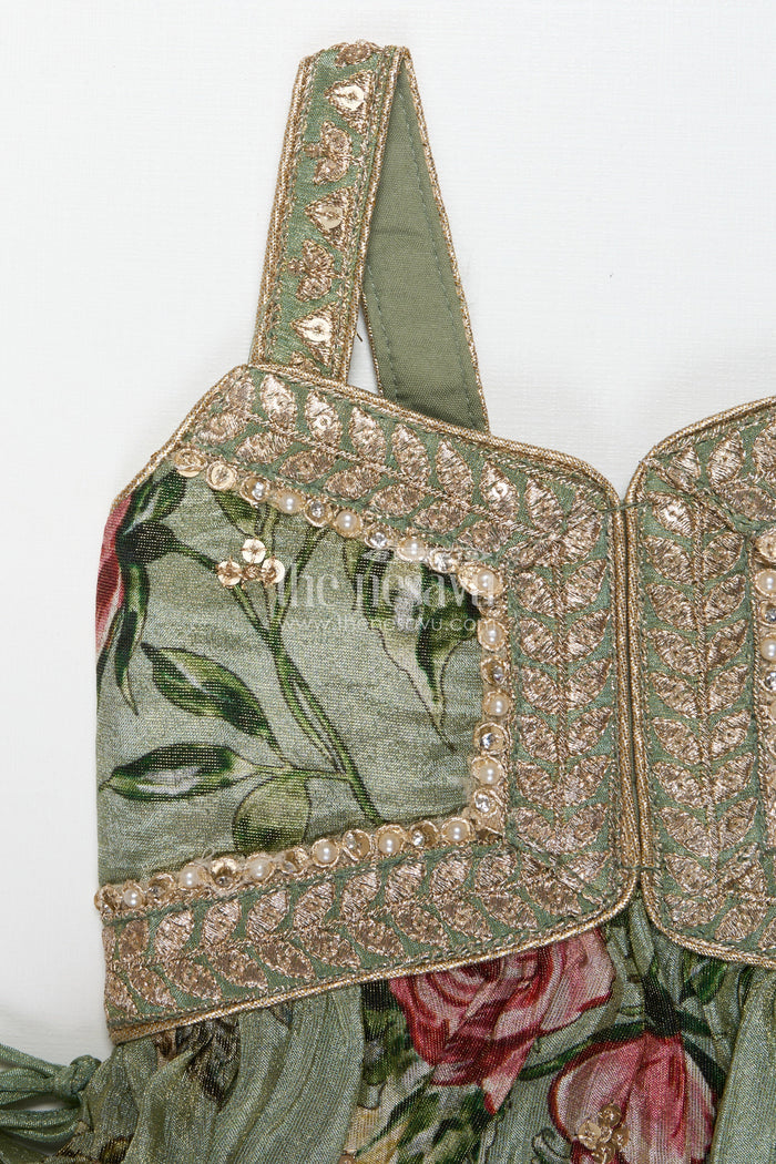 The Nesavu Girls Sharara / Plazo Set Girls Green Sharara Set with Embroidered Yoke for Festive Occasions Nesavu Nesavu girls green sharara set in viscose silk with sequin embroidered yoke – festive ethnic outfit