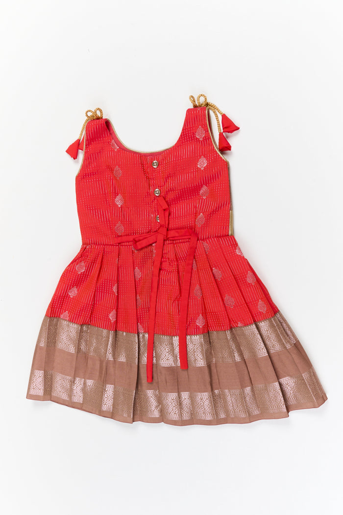 The Nesavu Girls Kanchi Silk Frock Girls Kanchi Silk Frock for Festive Celebrations Nesavu Nesavu girls kanchi silk frock for weddings in semi designer kanchivaram silk inspired collection