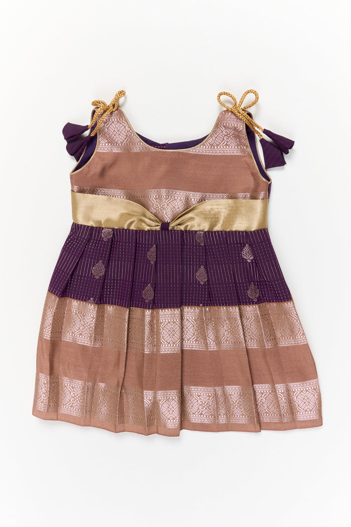 The Nesavu Girls Kanchi Silk Frock Girls Kanchi Silk Frock for Receptions and Festivals Nesavu 10 (NB) / Purple / Style 4 KSF022DD-10 Nesavu girls kanchi silk frock for wedding receptions in semi bridal kanchivaram silk style