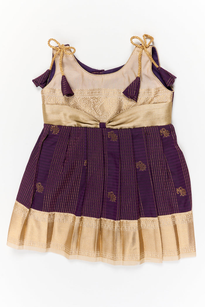 The Nesavu Girls Kanchi Silk Frock Girls Kanchi Silk Frock for Wedding Receptions and Festivals Nesavu 10 (NB) / Purple / Style 4 KSF019AD-10 Nesavu girls kanchi silk frock for wedding receptions in semi bridal kanchivaram silk style