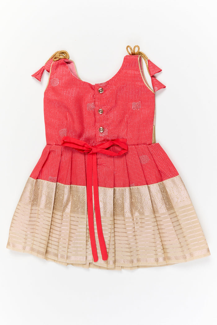 The Nesavu Girls Kanchi Silk Frock Girls Kanchi Silk Frock for Weddings and Festive Celebrations Nesavu Nesavu girls kanchi silk frock for weddings and festive occasions in semi bridal kanchivaram style