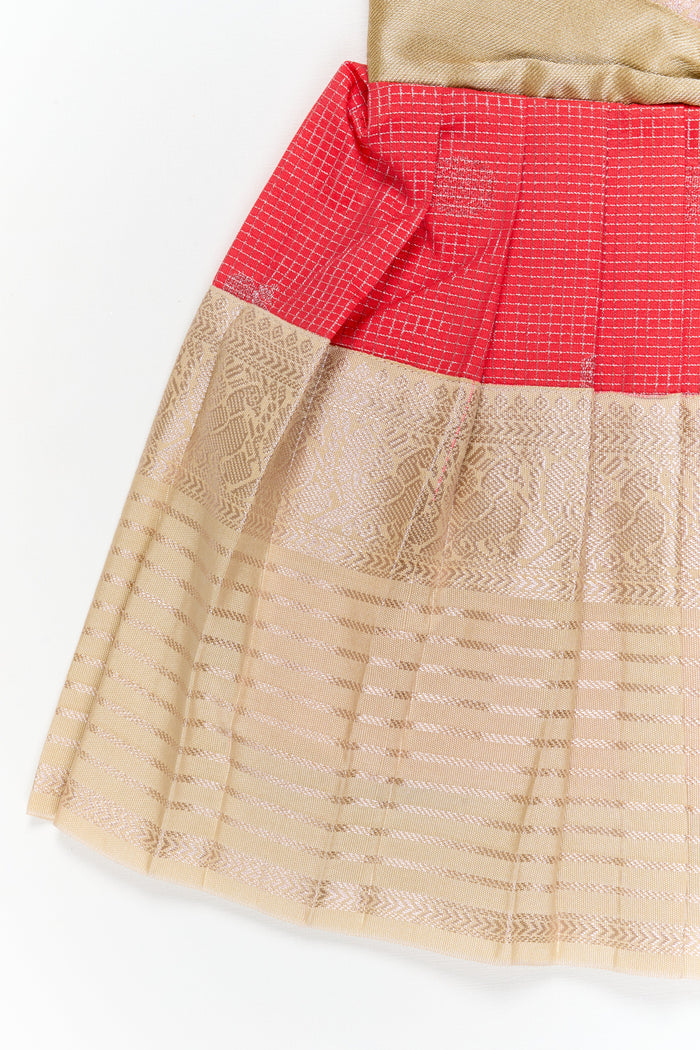 The Nesavu Girls Kanchi Silk Frock Girls Kanchi Silk Frock for Weddings and Festive Celebrations Nesavu Nesavu girls kanchi silk frock for weddings and festive occasions in semi bridal kanchivaram style