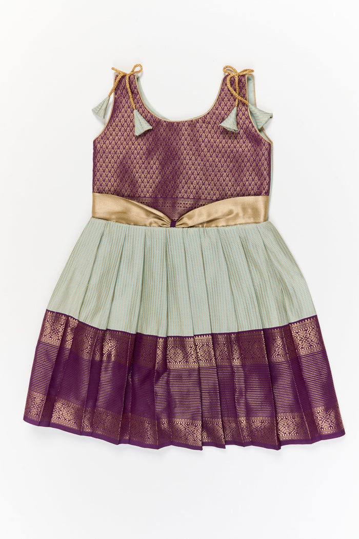 The Nesavu Girls Kanchi Silk Frock Girls Kanchi Silk Frock for Weddings and Traditional Events Nesavu 22 (4Y) / Purple / Style 2 KSF021BB-22 Nesavu girls kanchi silk frock for weddings in semi jacquard kanchivaram silk inspired design