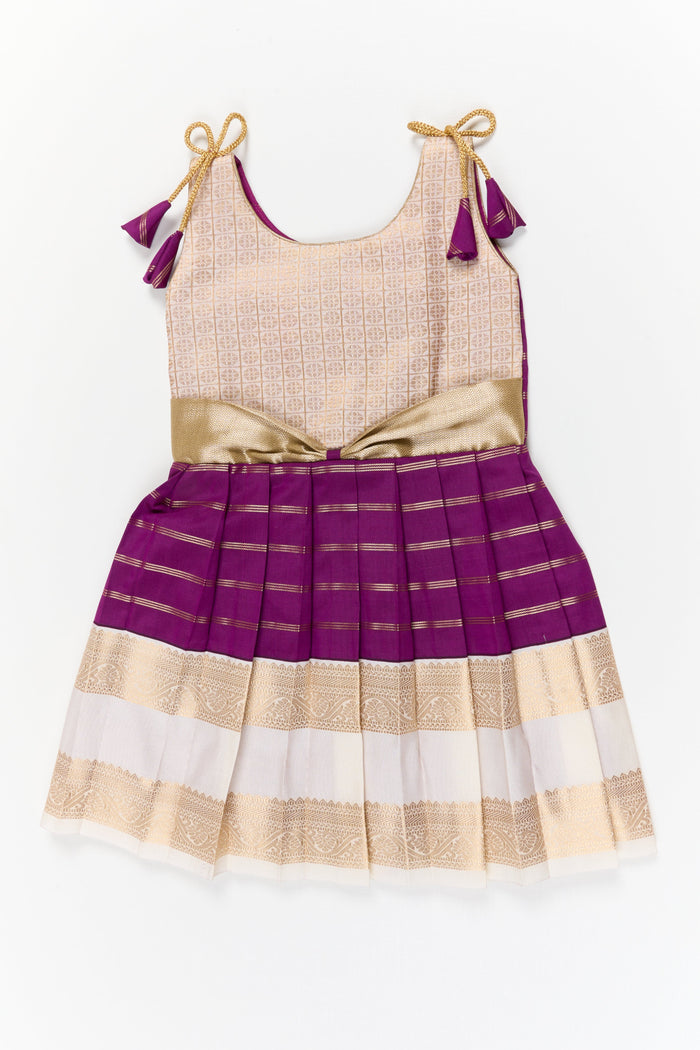 The Nesavu Girls Kanchi Silk Frock Girls Kanchi Silk Frock for Weddings Celebrations Nesavu 18 (2Y) / Purple / Style 1 KSF035EA-18 Nesavu girls kanchi silk frock for weddings in latest kanchivaram silk inspired design