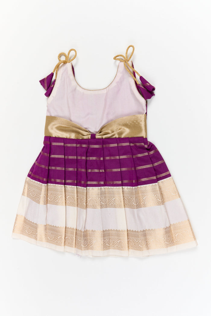 The Nesavu Girls Kanchi Silk Frock Girls Kanchi Silk Frock for Weddings Celebrations Nesavu 14 (6M) / Purple / Style 3 KSF035EC-14 Nesavu girls kanchi silk frock for weddings in latest kanchivaram silk inspired design