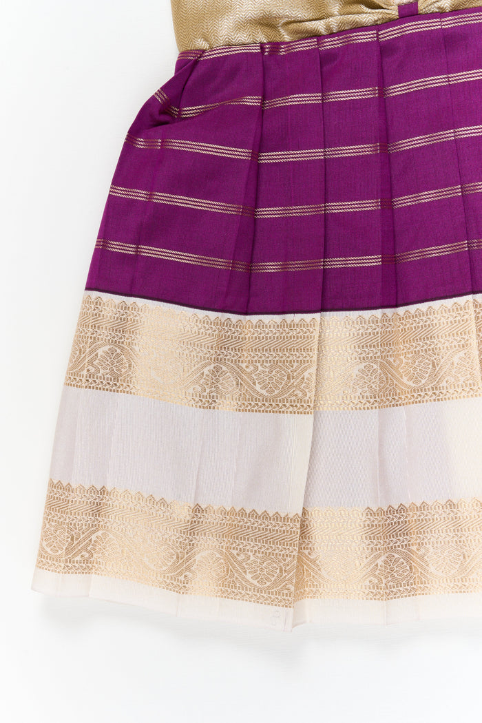 The Nesavu Girls Kanchi Silk Frock Girls Kanchi Silk Frock for Weddings Celebrations Nesavu Nesavu girls kanchi silk frock for weddings in latest kanchivaram silk inspired design