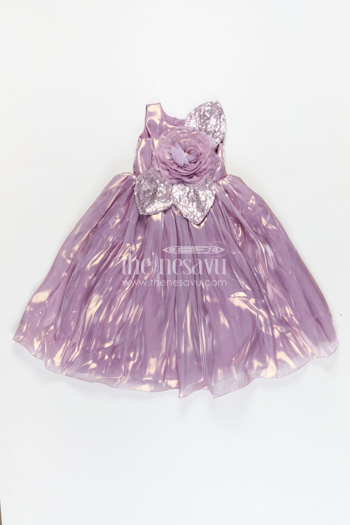 The Nesavu Girls Fancy Party Frock Girls Lavender Organza latest design long frock with Sequin Leaves and 3D Floral Appliqué Nesavu Nesavu Girls Lavender Organza Long Party Frock Floral Sequin Design latest design long frock
