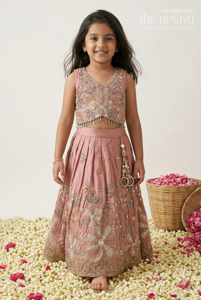 The Nesavu Girls Lehenga Choli Girls Lehenga Choli for Birthday Celebrations and Festive Events Nesavu 18 (2Y) / Pink / Viscose Silk GL909A-18 Nesavu Girls Lehenga Choli For Birthday And Festive Events With Viscose Silk And Embroidered Design