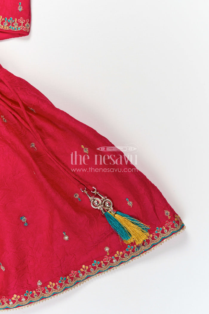 The Nesavu Girls Lehenga Choli Girls Lehenga Choli for Festive Celebrations and Birthday Parties Nesavu Nesavu Girls Textured Viscose Silk Lehenga Choli With Embroidered Yoke For Festive Celebrations