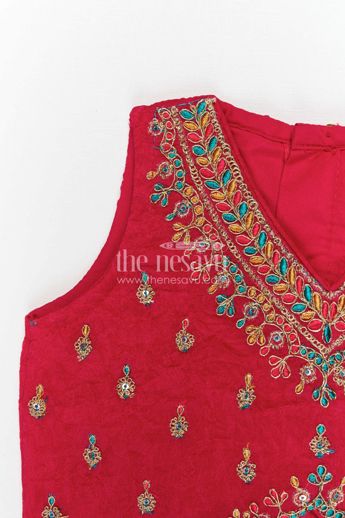 The Nesavu Girls Lehenga Choli Girls Lehenga Choli for Festive Celebrations and Birthday Parties Nesavu Nesavu Girls Textured Viscose Silk Lehenga Choli With Embroidered Yoke For Festive Celebrations