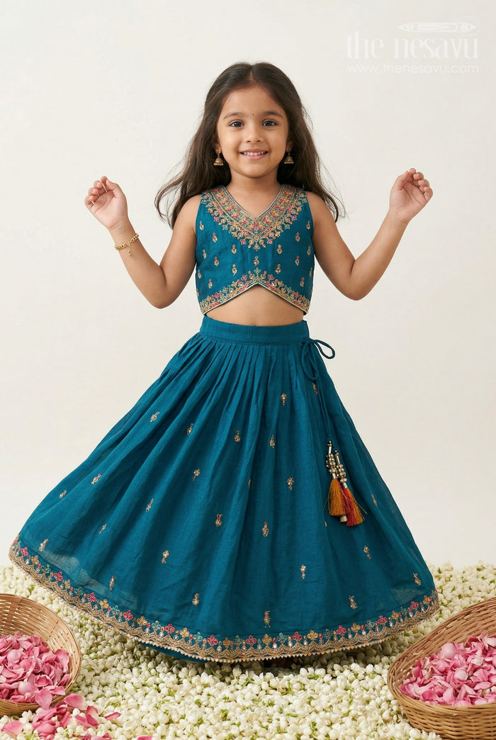 The Nesavu Girls Lehenga Choli Girls Lehenga Choli for Festive Celebrations and Traditional Wear Nesavu Nesavu Girls Lehenga Choli For Festive Celebrations With Textured Viscose Silk And Embroidered Yoke Design
