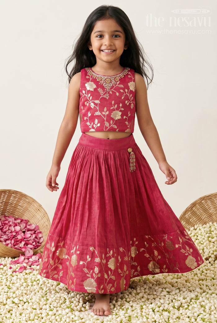 The Nesavu Girls Lehenga Choli Girls Lehenga Choli for Weddings and Festival Family Celebrations Nesavu 16 (1Y) / Pink / Viscose Silk GL932A-16 Nesavu Girls Lehenga Choli With Embroidered Yoke For Weddings And Festive Celebrations