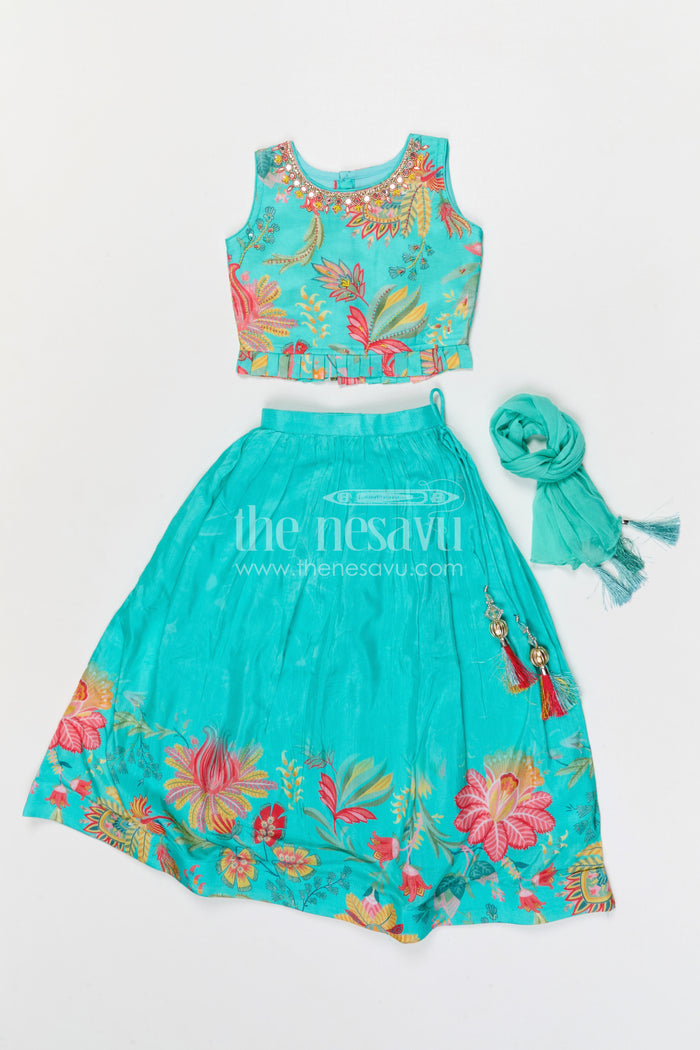 The Nesavu Girls Lehenga Choli Girls Lehenga Choli for Weddings and Festivals Events Nesavu Nesavu girls modal silk lehenga choli for weddings and festive celebrations with floral digital print