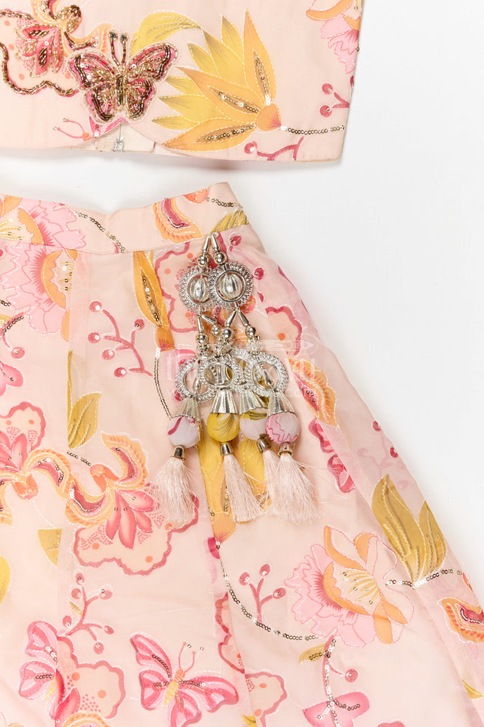 The Nesavu Girls Lehenga Choli Girls Lehenga Choli for Weddings and Festive Celebration Nesavu Nesavu girls tissue organza printed lehenga choli for weddings festive celebrations and special occasions