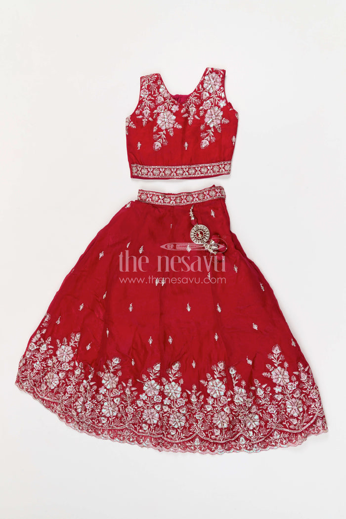 The Nesavu Girls Lehenga Choli Girls Lehenga Choli for Weddings and Festives Nesavu Nesavu girls silk crepe embroidered lehenga choli for weddings festive celebrations and special occasions