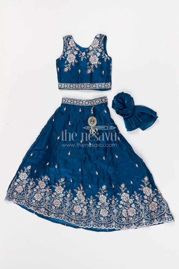 The Nesavu Girls Lehenga Choli Girls Lehenga Choli for Weddings Nesavu Nesavu girls silk crepe embroidered lehenga choli for weddings festive celebrations and family occasions