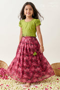 The Nesavu Girls Lehenga Choli Girls Lehenga Choli Set for Festive Dance Celebrations Nesavu 18 (2Y) / Green / Chanderi GL934A-18 Nesavu Girls Chanderi Cotton Lehenga Choli Set With Festive Digital Prints For Celebrations