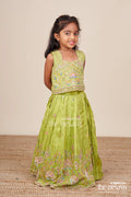 The Nesavu Girls Lehenga Choli Girls Lehenga Choli Set for Weddings and Traditional Family Celebrations Nesavu 18 (2Y) / Green GL680A-18 Nesavu girls lehenga choli set embroidered tissue silk  ideal weddings festive occasions