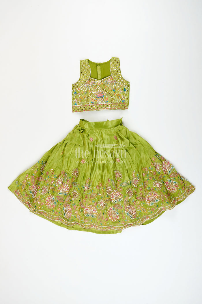 The Nesavu Girls Lehenga Choli Girls Lehenga Choli Set for Weddings and Traditional Family Celebrations Nesavu Nesavu girls lehenga choli set embroidered tissue silk  ideal weddings festive occasions