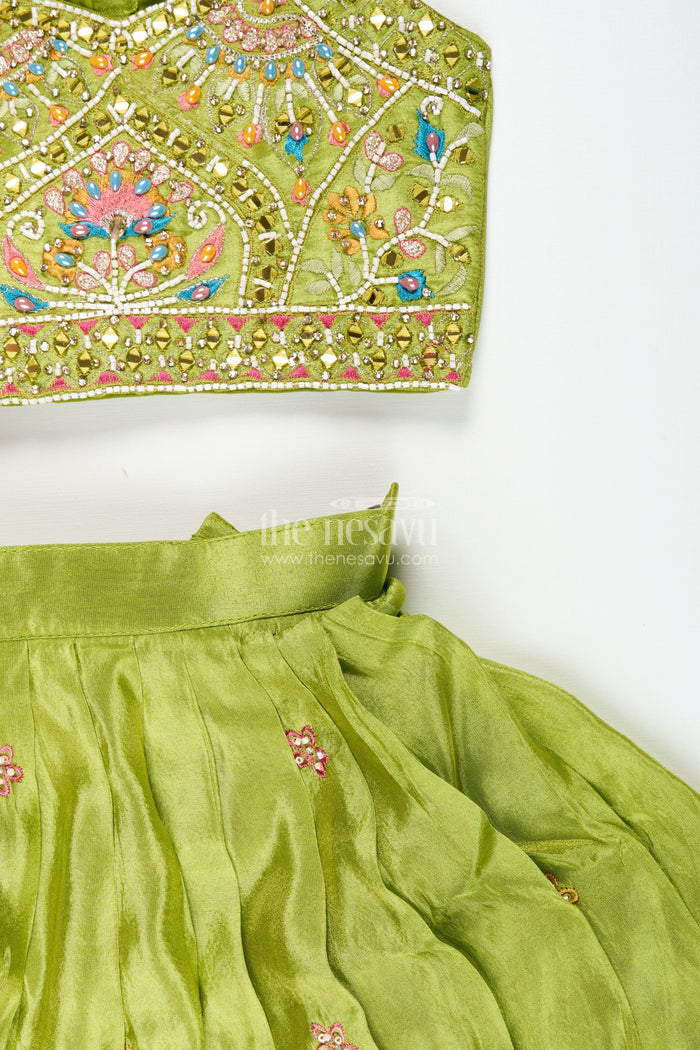 The Nesavu Girls Lehenga Choli Girls Lehenga Choli Set for Weddings and Traditional Family Celebrations Nesavu Nesavu girls lehenga choli set embroidered tissue silk  ideal weddings festive occasions