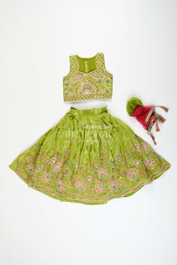 The Nesavu Girls Lehenga Choli Girls Lehenga Choli Set for Weddings and Traditional Family Celebrations Nesavu Nesavu girls lehenga choli set embroidered tissue silk  ideal weddings festive occasions