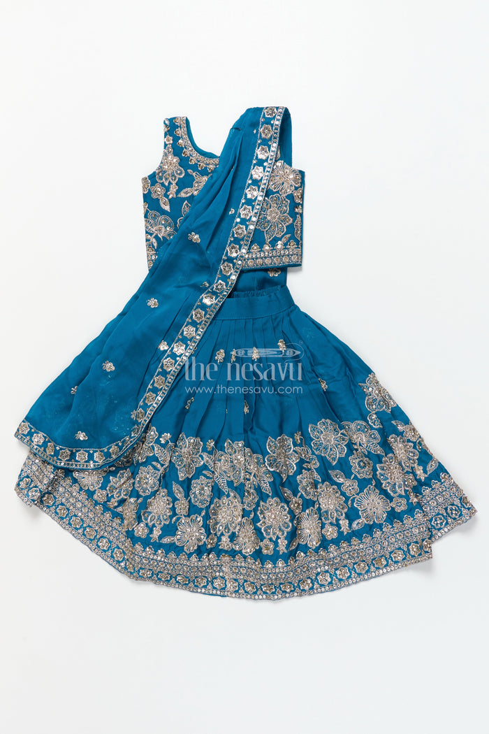 The Nesavu Girls Lehenga Choli Girls Lehenga Choli Set with Flared Skirt and Matching Dupatta Nesavu 16 (1Y) / Blue GL673A-16 Nesavu georgette lehenga choli girls dupatta