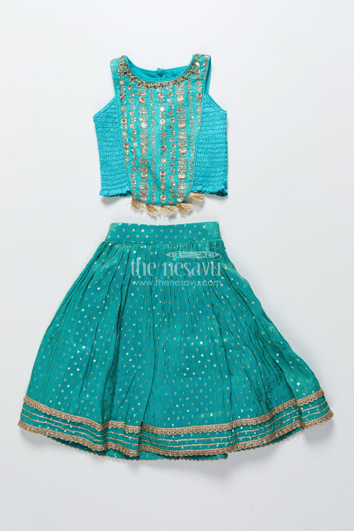 The Nesavu Girls Lehenga Choli Girls Lehenga Choli Set with Sequence Embroidery and Net Dupatta Nesavu 16 (1Y) / Blue GL631B-16 Nesavu girls lehenga choli set sequin embroidery tissue silk skirt  ethnic elegance