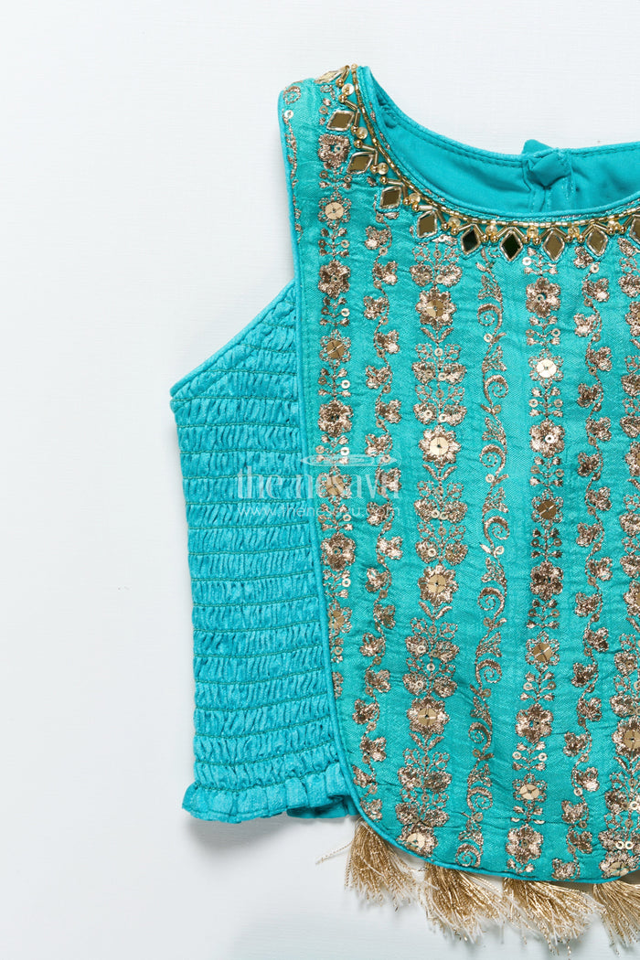 The Nesavu Girls Lehenga Choli Girls Lehenga Choli Set with Sequence Embroidery and Net Dupatta Nesavu Nesavu girls lehenga choli set sequin embroidery tissue silk skirt  ethnic elegance